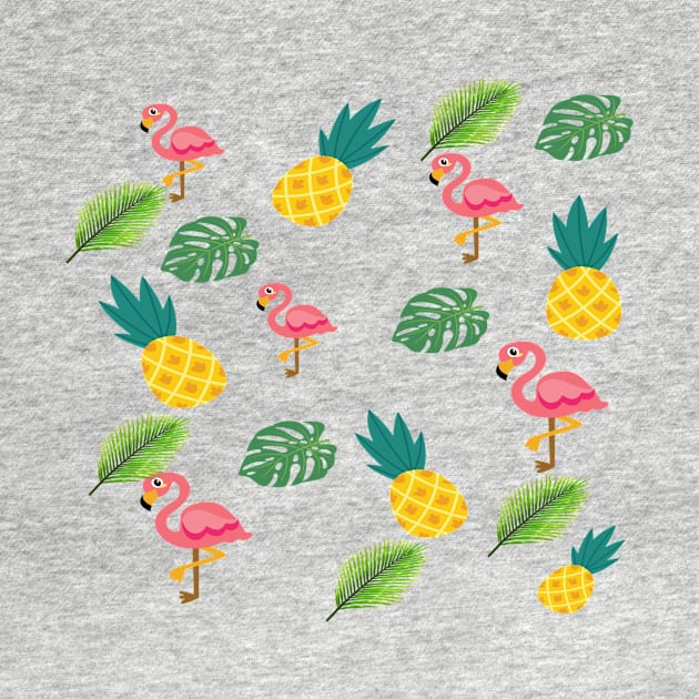 Summer pattern with flamingo and pineapple by Chanelle Queen 